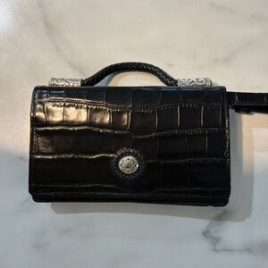 Brighton Convertible Crossbody Black Croc with Heart Shaped Mirror